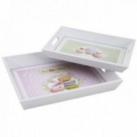 Pink and green cupcake wood service trays - set of 2