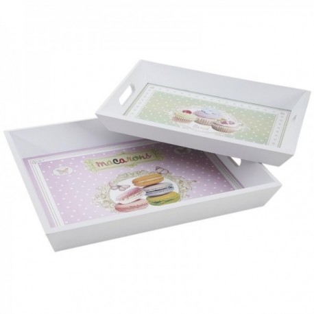 Pink and green cupcake wood service trays - set of 2