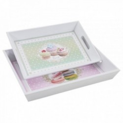 Pink and green cupcake wood service trays - set of 2