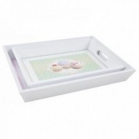 Pink and green cupcake wood service trays - set of 2