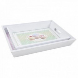 Pink and green cupcake wood service trays - set of 2