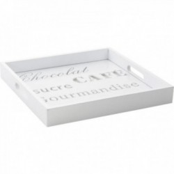 Bandeja cuadrada de madera lacada blanca 30x30 cm | Plato de servicio elegante y moderno para la mesa de centro