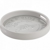 Pyöreä lokero harmaalla puulla