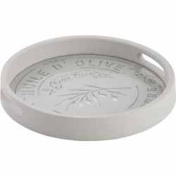 Pyöreä lokero harmaalla puulla