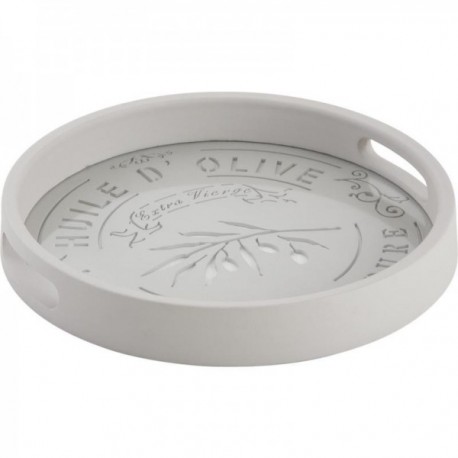 Okrągła taca w szarym drewnie