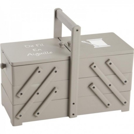 Gray Lacquered Wood Sewing Box With Compartments - Box and Worker Couture Practical