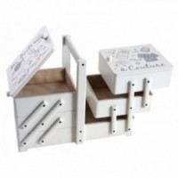 Boîte à couture en bois gris à compartiments, Coffret travailleuse couture