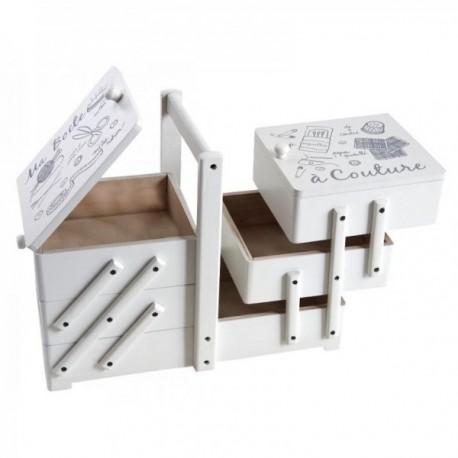 Gray wooden sewing box with compartments, couture stake box