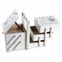 Gray wooden sewing box with compartments, couture stake box