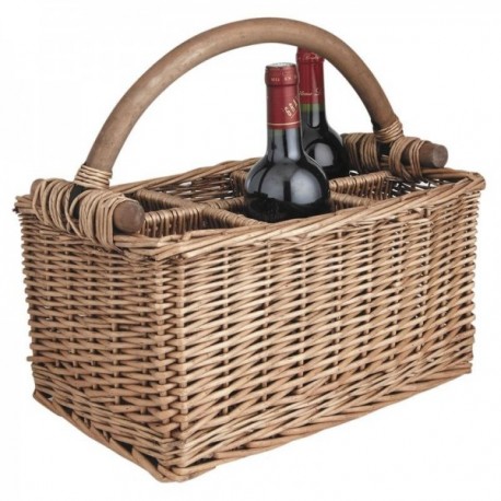 Wicker and wood bottle holder basket