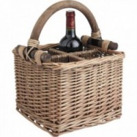 Wicker and wood bottle holder basket