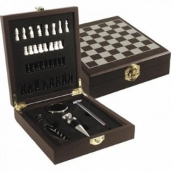 Caixa com 4 acessórios de adega + jogo de xadrez