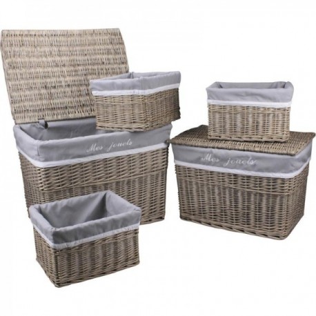Gray wicker toy box + 3 wicker baskets