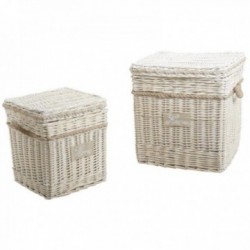 Gebleichter Wicker-Quadrat-Stämme mit Baumwollfutter, Set von 2 für elegante Deko-Speicherung