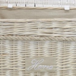 Malles carrées en osier blanchi et corde avec doublure coton, Lot de 2 pour rangement déco élégant