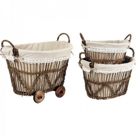 Trolley with wheels and wicker baskets