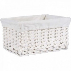 Cesta de armazenamento de vime lacado branco com forro de algodão | Cesta de armazenamento trançado e decorativo