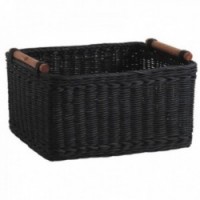 Storage basket basket in black stained rattan wooden handles