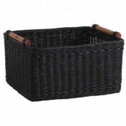 Cesta de almacenamiento cesta en asas de madera de ratán teñido de negro