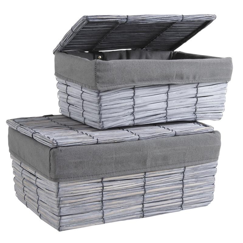 Cajas de almacenamiento de mimbre gris con tapa - Boisnature'l