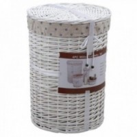 Rangement salle de bain corbeille à linge en osier laqué blanc