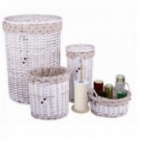 White lacquered wicker laundry basket bathroom storage