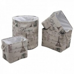 Lot of 4 Linen baskets pattern "Paris" Tour Effel, basket Storage Lingerie Dressing Laundry