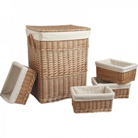 Wicker laundry basket + 4 light wicker baskets