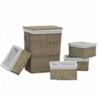 Gray wicker laundry basket + 4 gray wicker baskets