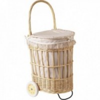 Wicker laundry basket on wheels