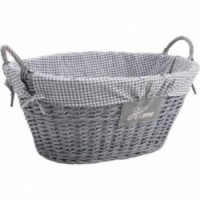 Gray split wicker laundry basket