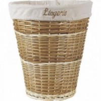 Splint and white wicker laundry basket
