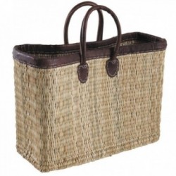 Reed shopping bag with leather handles