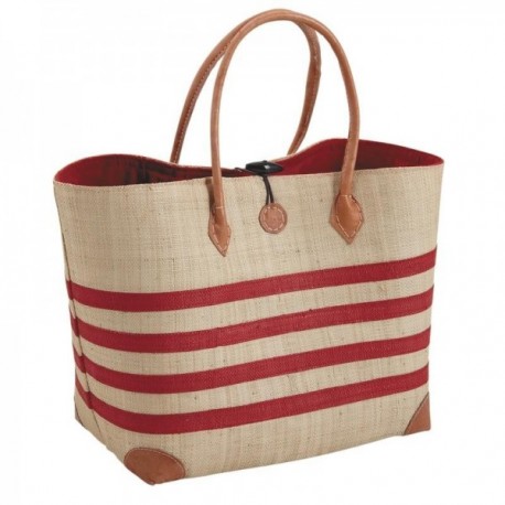 Red and white striped raffia bag