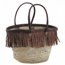Palm tote bag with leather fringes