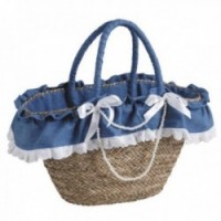 Blue rush bag with lace and pearls