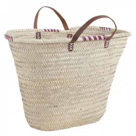 Cabas w palmie ze skórzanymi uchwytami