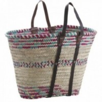 Borsa shopping bag spiaggia colorato cesto palmo naturale con manici in pelle