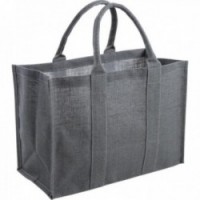 Gray plastic-coated jute shopping bag
