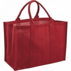 Röd plastbelagd shoppingväska i jute