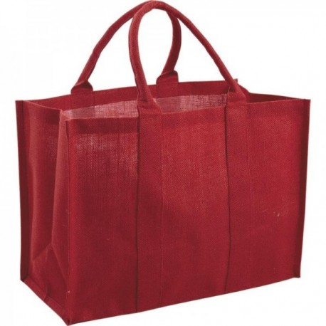 Rød plastbelagt handlepose i jute