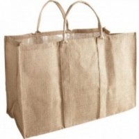 Beige Jute Log Bag Cart Storage Firewood Transport Fireplace Robust