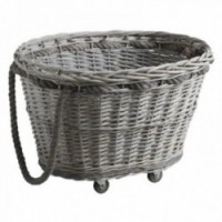 Gray-splash wheels with handles in rope / Full background: Wood basket Fireplace Design & Practice