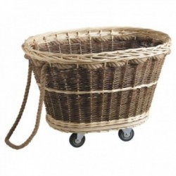 Crude Wicker vogn med hjul: Trebunn med anse tau og full lagring peis praktisk