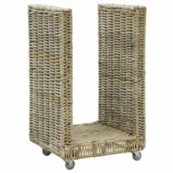 Roller Log Hållare Grå & Metall Dålig: Trävagn Design Storage Trolley Praktisk Eldstad