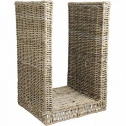 Porte-Bûches en Poelet Gris & Structure Métal : Panier à Bûches Tressé Naturel & Support Bois Cheminée Roustique