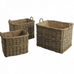 Bowls in Potte Lot of 3: Natural Braided Wood Baskets & Storage Log Fireplace Wood Stove