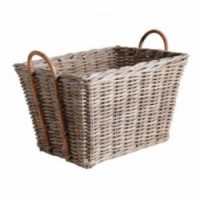 Corbeilles à Bûches en Poelet Gris avec Poignées Lot de 2 : Paniers à Bois Cheminée Rattan Tressé Rustique & Chic