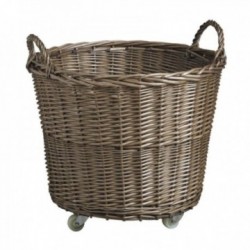 Round wicker basket on wheels