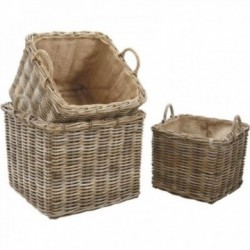 Houten mandjes van grijs - Lot van 3